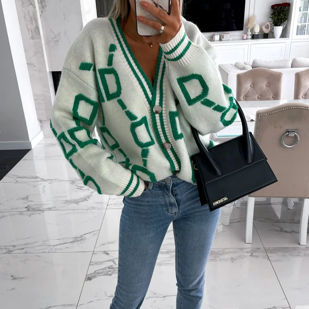 Nanette | Trendy cardigan with geometric design