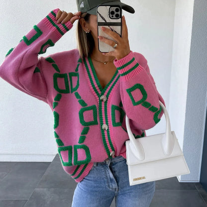 Nanette | Trendy cardigan with geometric design