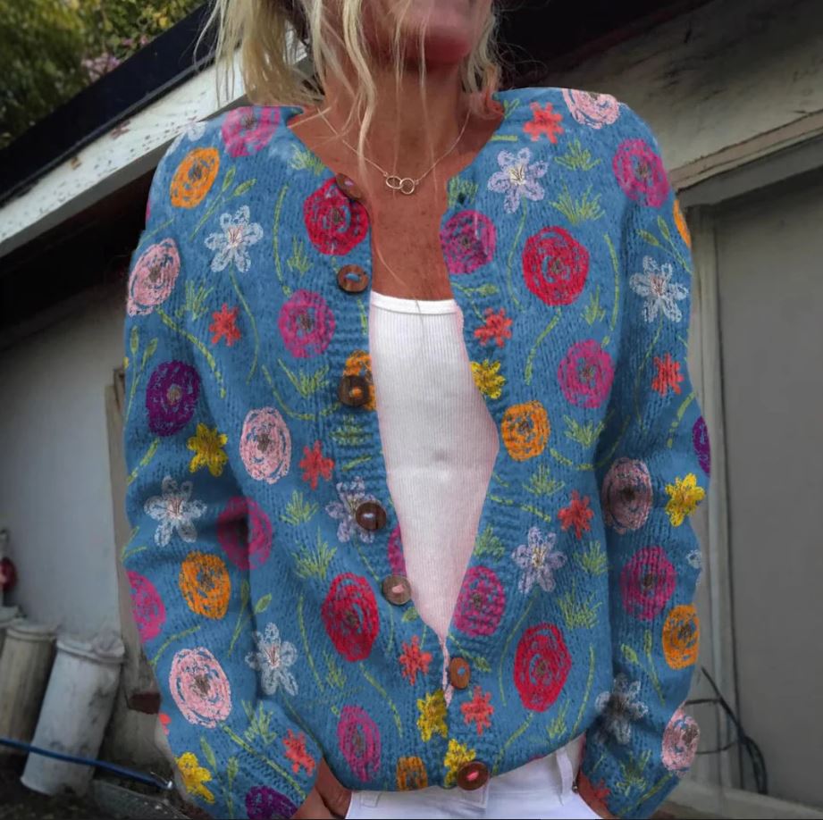 Tilda | Blue Cardigan with Floral Print