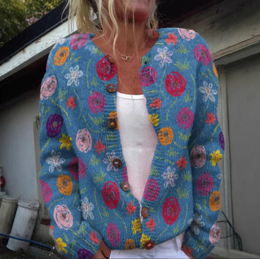 Tilda | Blue Cardigan with Floral Print